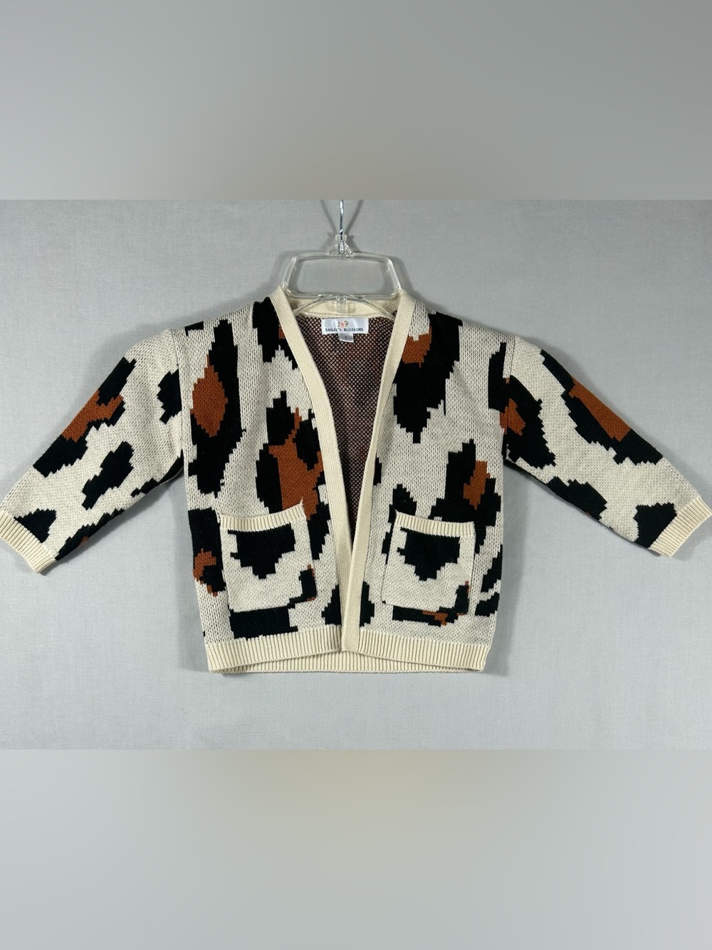 Bailey’s Blossoms Cardigan Girls Small Animal Print Cheetah Cream Black Brown